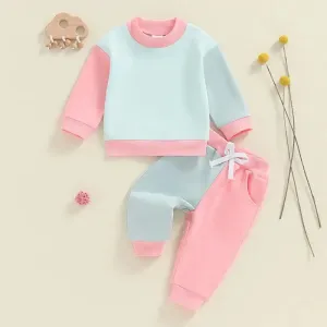 Toddler Girls Contrast Color Long Sleeve Sweatshirt-Pants