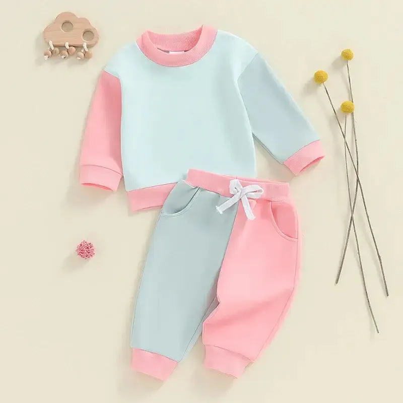 Toddler Girls Contrast Color Long Sleeve Sweatshirt-Pants