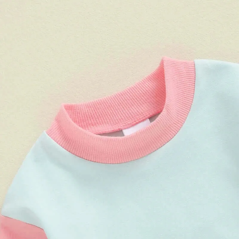 Toddler Girls Contrast Color Long Sleeve Sweatshirt-Pants