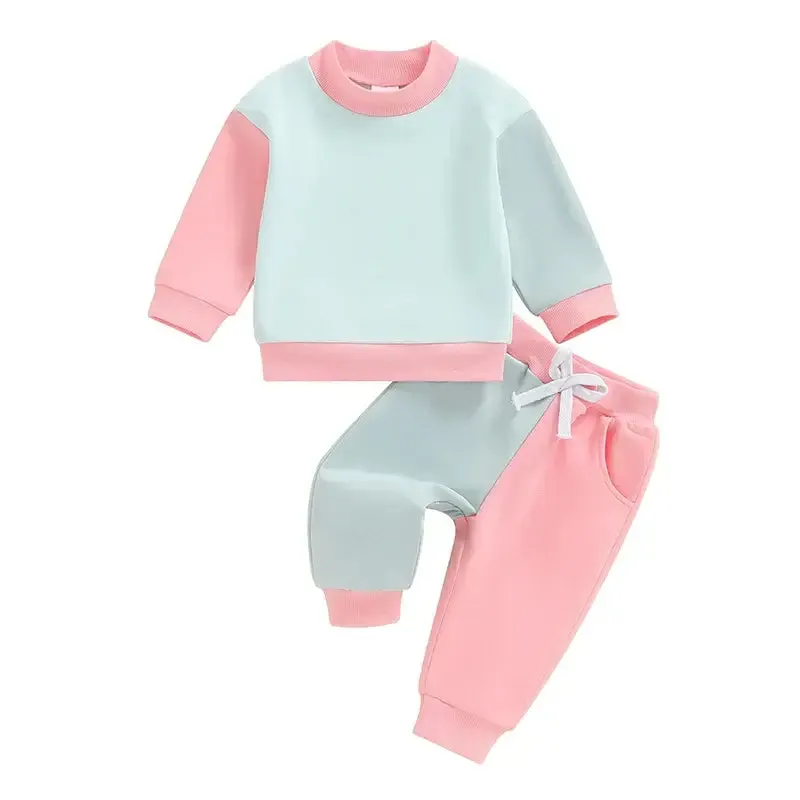 Toddler Girls Contrast Color Long Sleeve Sweatshirt-Pants