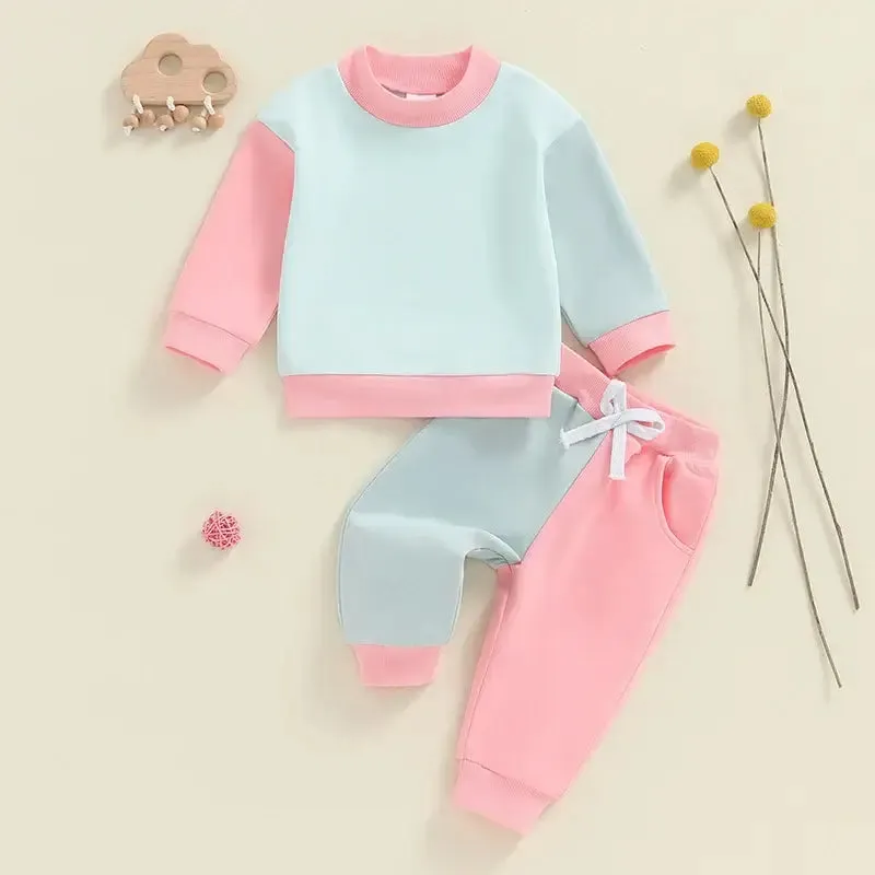 Toddler Girls Contrast Color Long Sleeve Sweatshirt-Pants