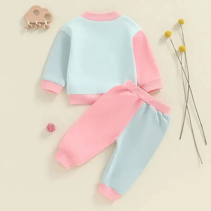 Toddler Girls Contrast Color Long Sleeve Sweatshirt-Pants