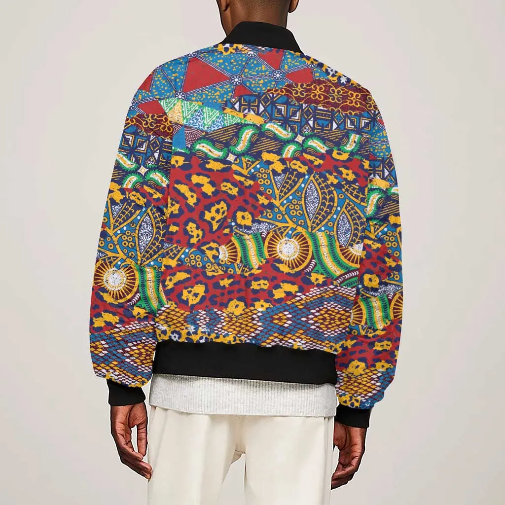 Traditional African Animal Skins Pattern Sleeve Zip Bomber Jacket LT9