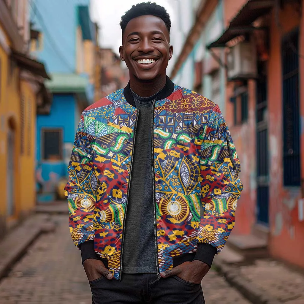 Traditional African Animal Skins Pattern Sleeve Zip Bomber Jacket LT9