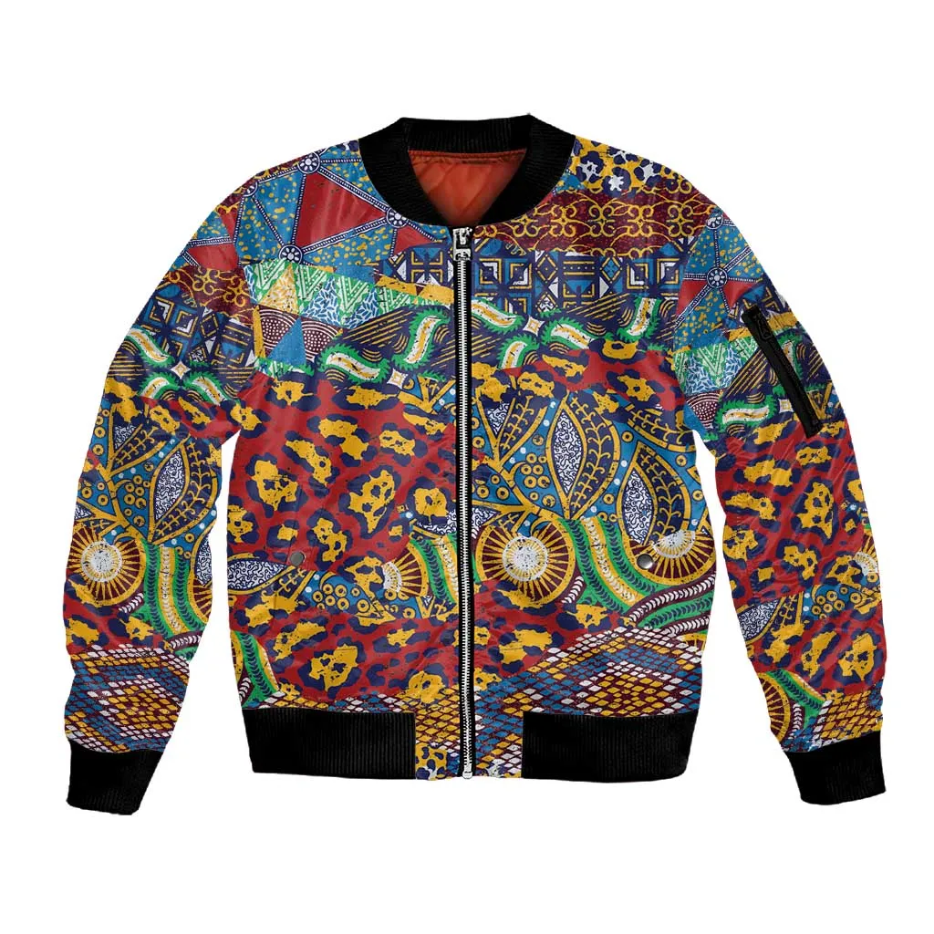 Traditional African Animal Skins Pattern Sleeve Zip Bomber Jacket LT9