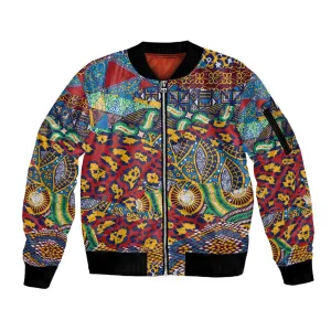 Traditional African Animal Skins Pattern Sleeve Zip Bomber Jacket LT9