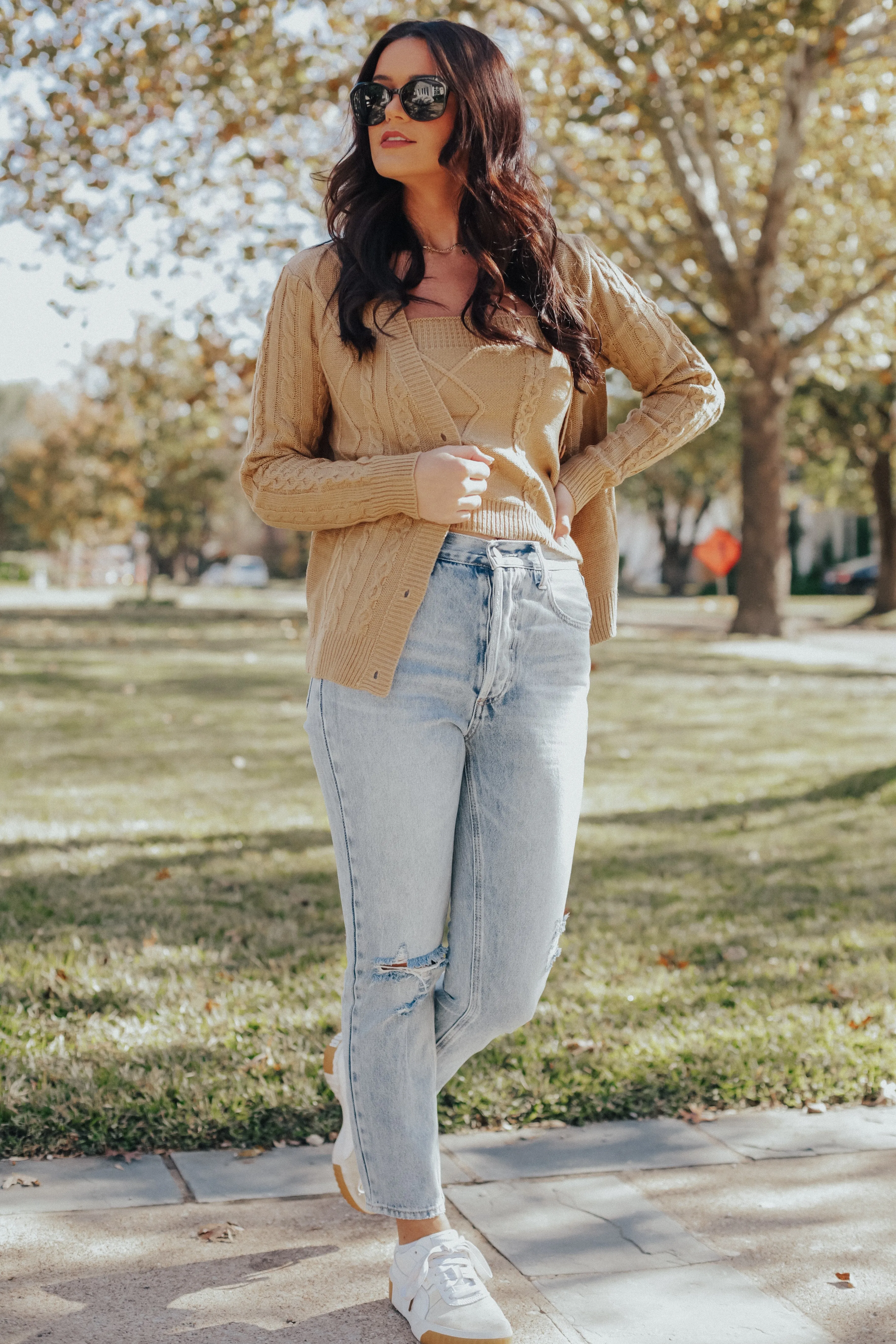 Tube Top & Cardigan Sweater Set (Khaki) - M/L LEFT!