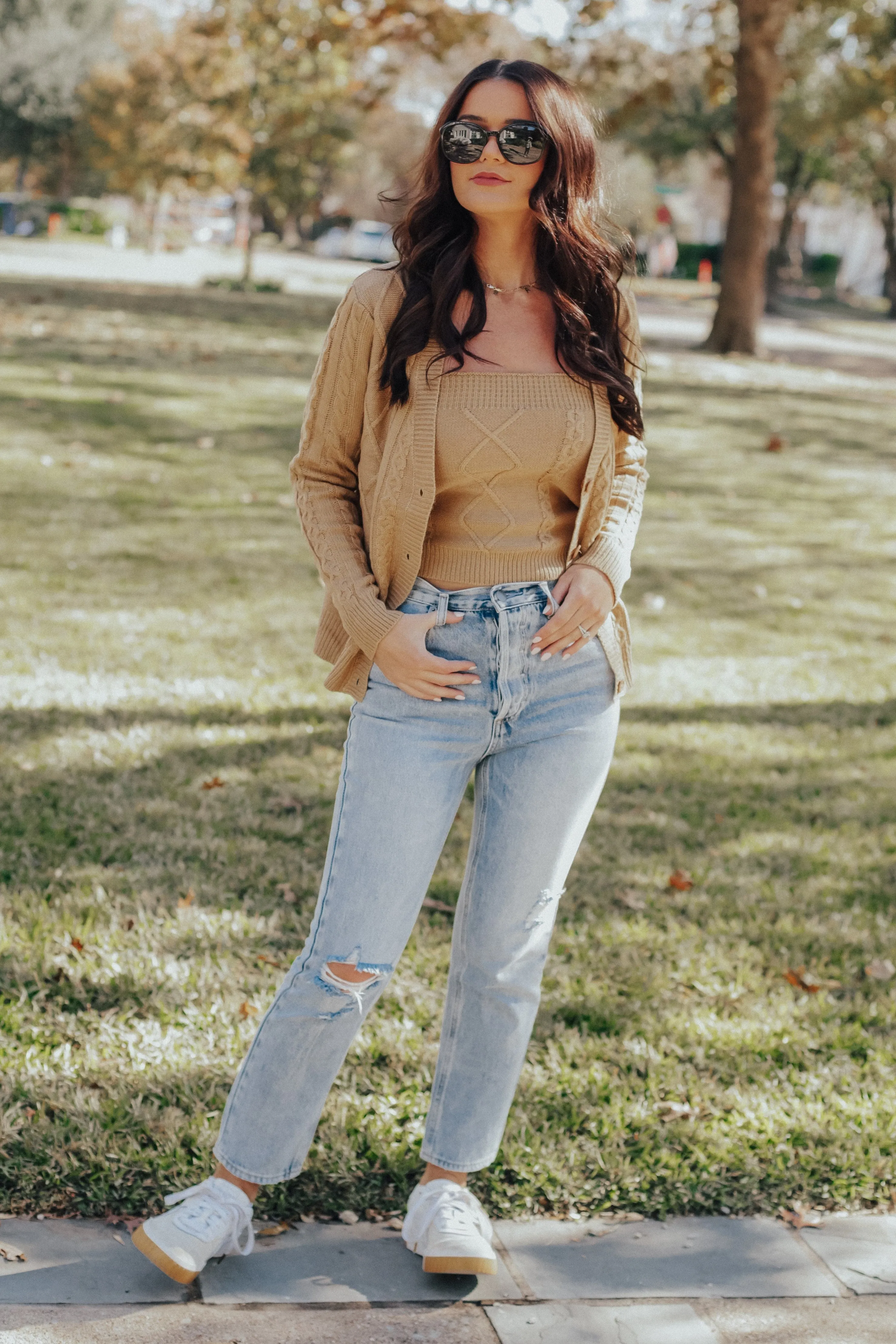 Tube Top & Cardigan Sweater Set (Khaki) - M/L LEFT!