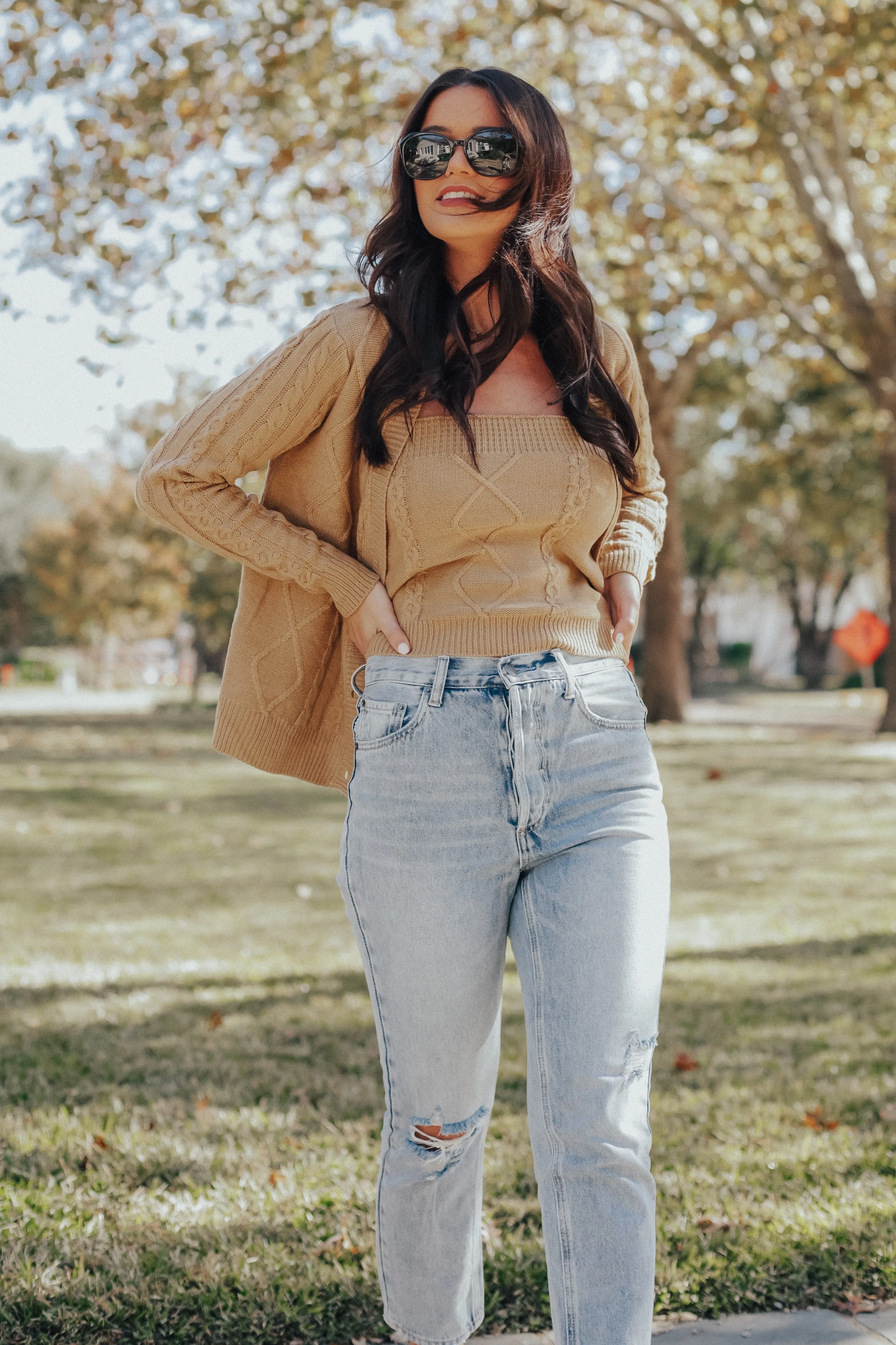 Tube Top & Cardigan Sweater Set (Khaki) - M/L LEFT!