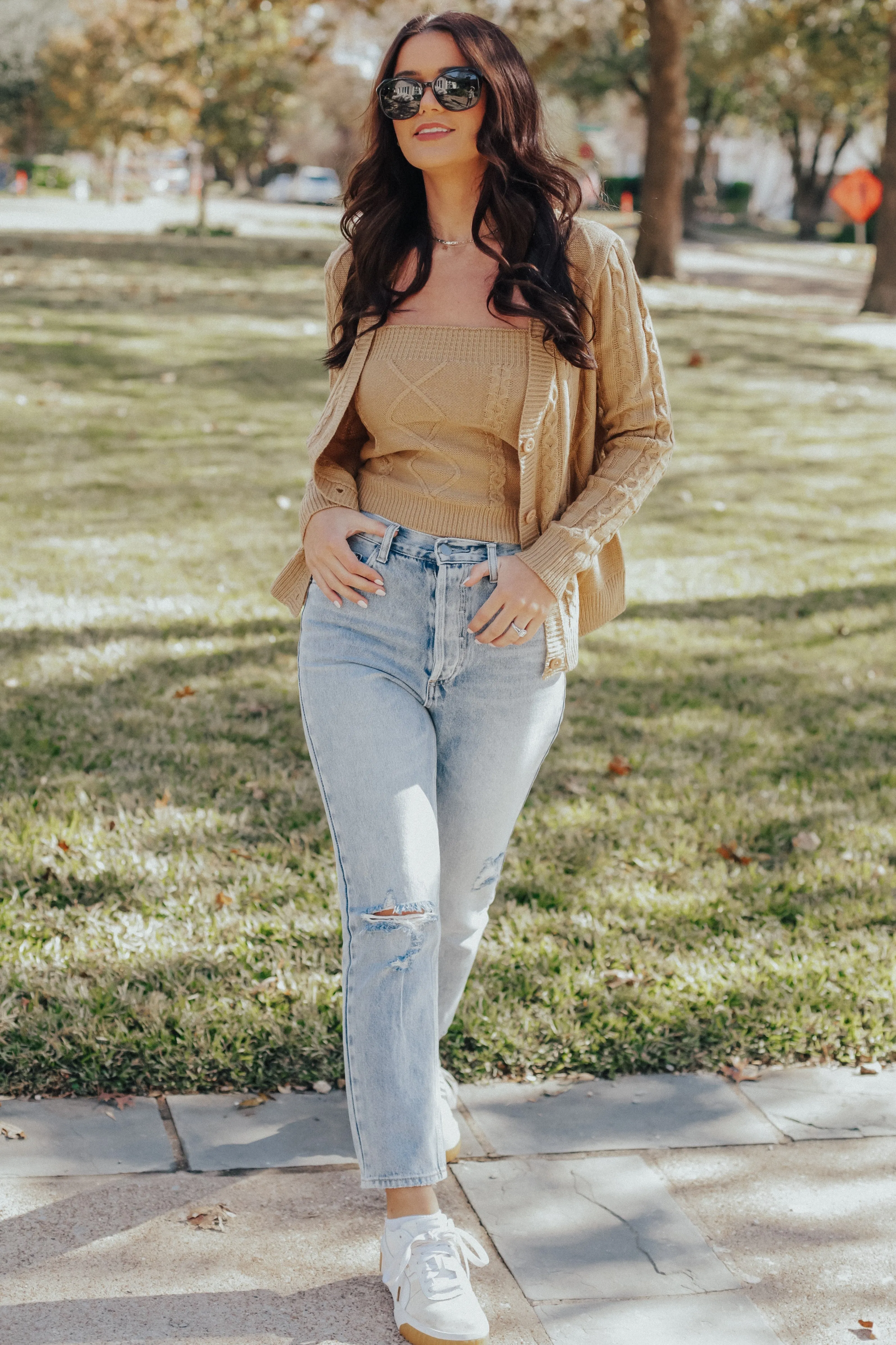 Tube Top & Cardigan Sweater Set (Khaki) - M/L LEFT!