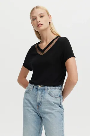 Tulle Inserts V-Neck