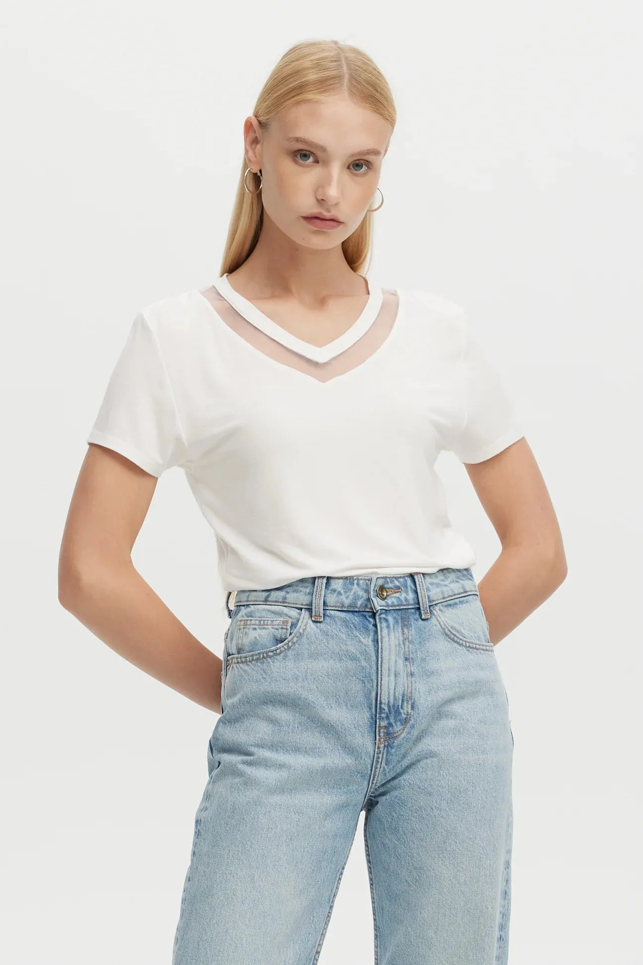 Tulle Inserts V-Neck