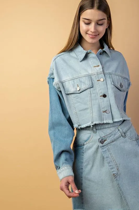Two Tone Cropped Denim Jacket