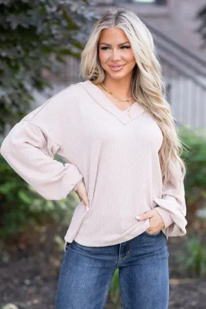Two Tone Ribbed V-Neck Exposed Seam Top