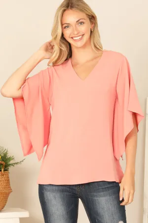 V-NECK BUTTERFLY SLEEVE SOLID TOP