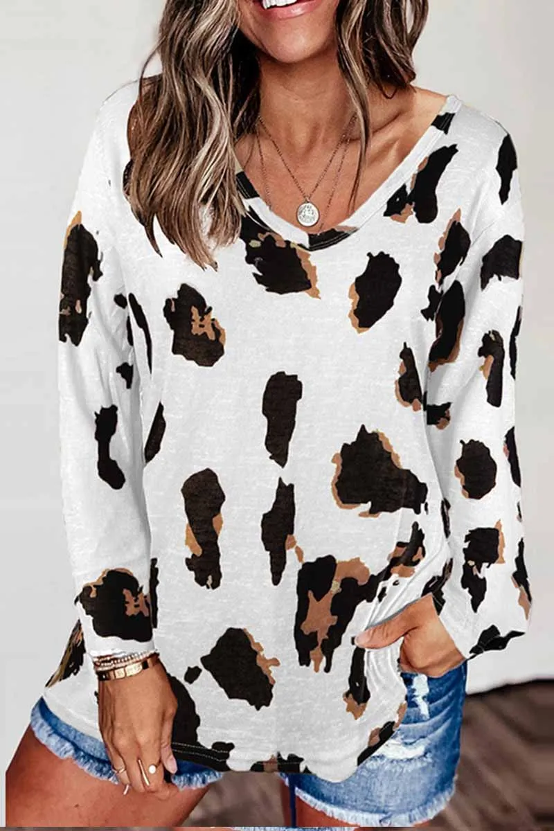 V-neck Leopard Print Loose Top