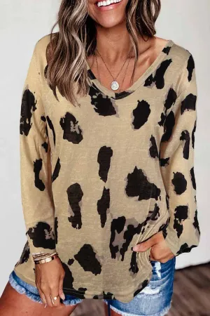 V-neck Leopard Print Loose Top
