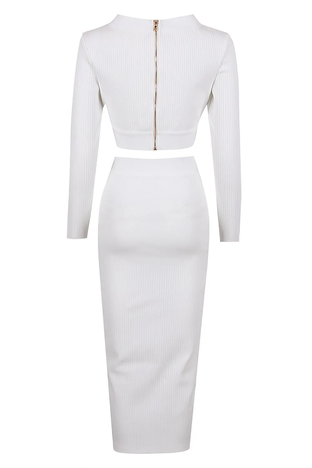 V-Neck Long Sleeve Top & Pencil Midi Skirt Bandage Two-Piece Set