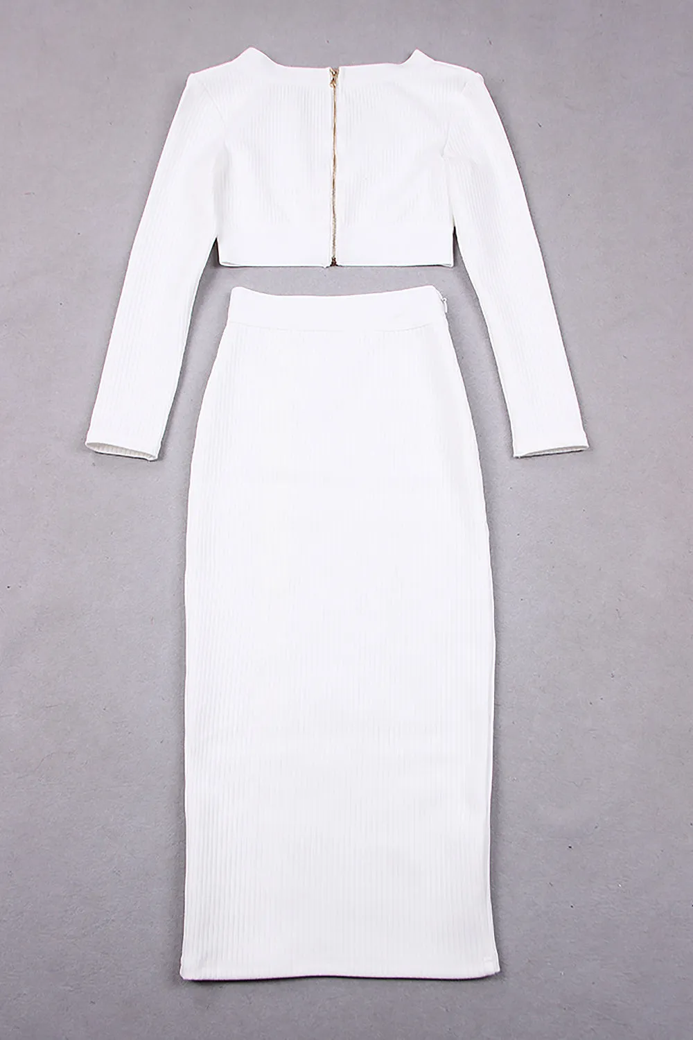 V-Neck Long Sleeve Top & Pencil Midi Skirt Bandage Two-Piece Set