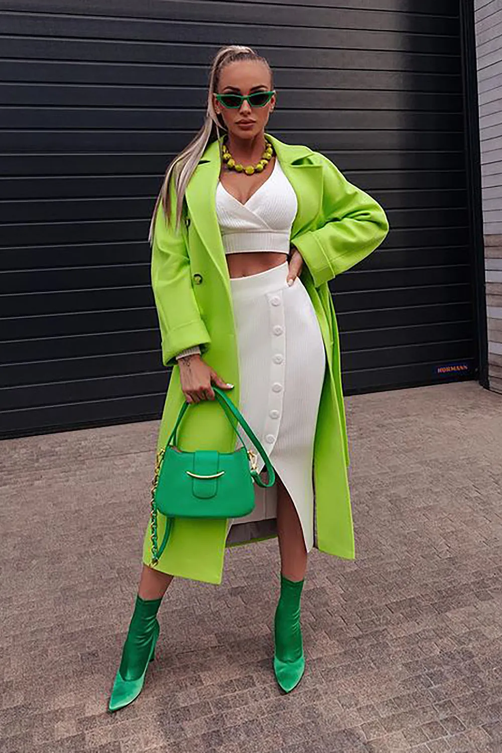 V-Neck Long Sleeve Top & Pencil Midi Skirt Bandage Two-Piece Set