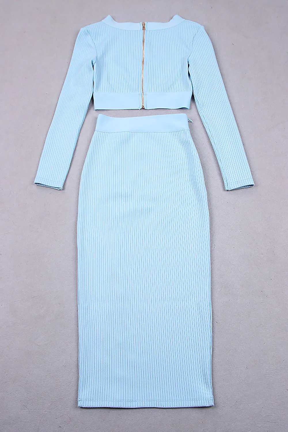 V-Neck Long Sleeve Top & Pencil Midi Skirt Bandage Two-Piece Set