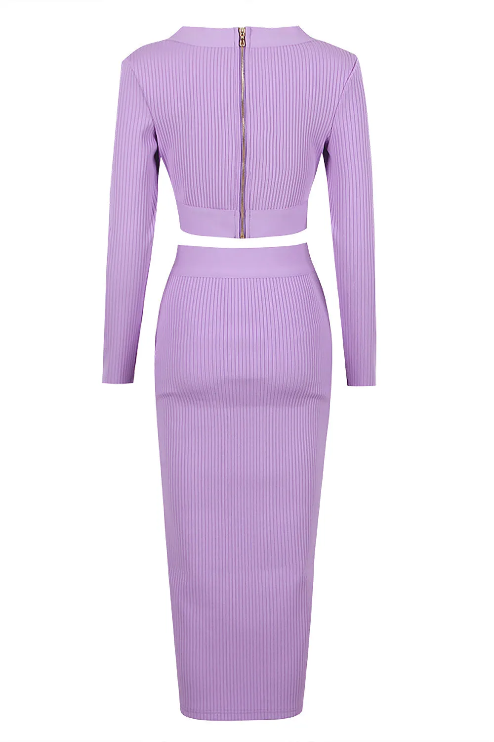 V-Neck Long Sleeve Top & Pencil Midi Skirt Bandage Two-Piece Set
