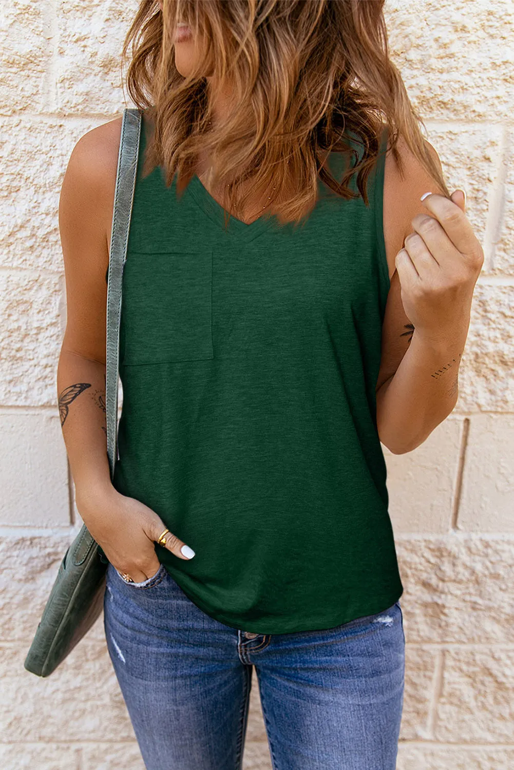 V Neck Racerback Tank Top with Pocket