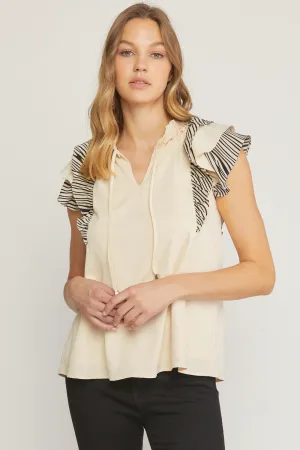 V-neck ruffle sleeve top