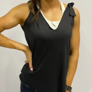 V-Neck Shoulder Knot Top | Black