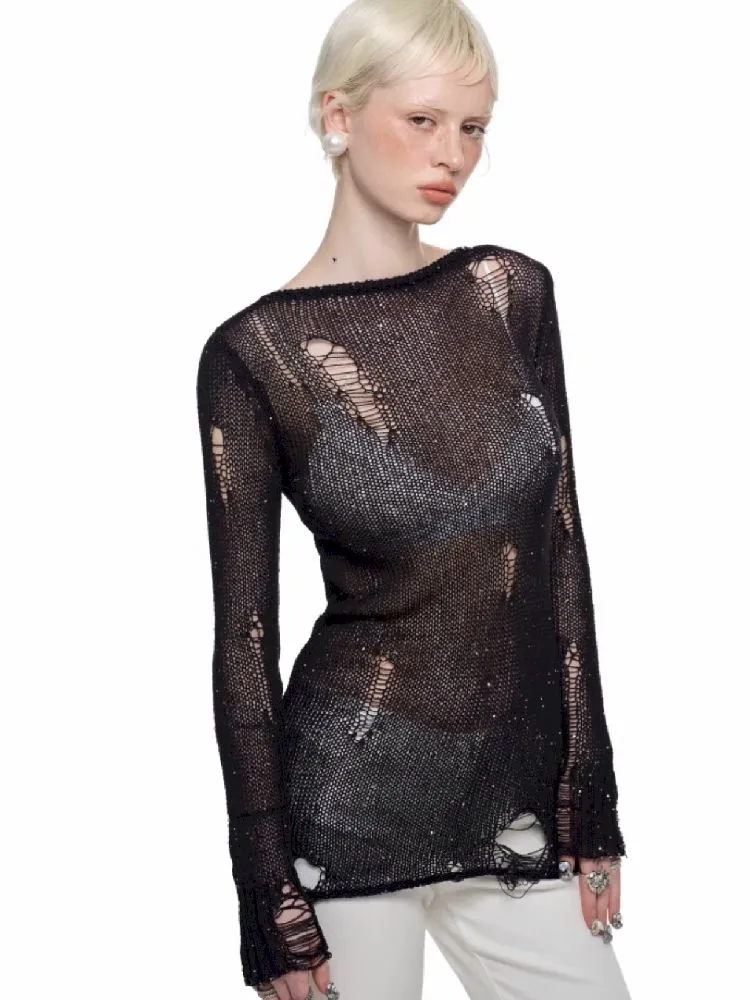 V-Neck Slim Slightly Transparent Tops【s0000011861】