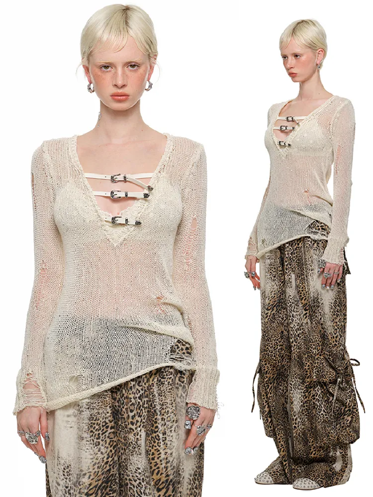 V-Neck Slim Slightly Transparent Tops【s0000011861】