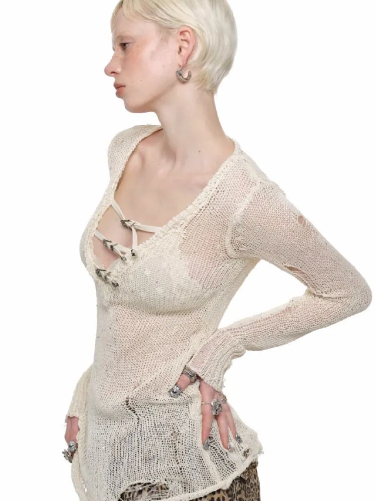 V-Neck Slim Slightly Transparent Tops【s0000011861】
