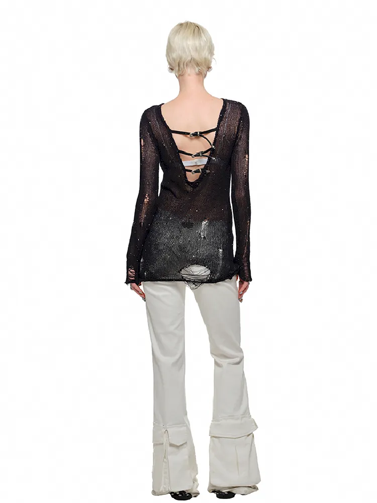 V-Neck Slim Slightly Transparent Tops【s0000011861】