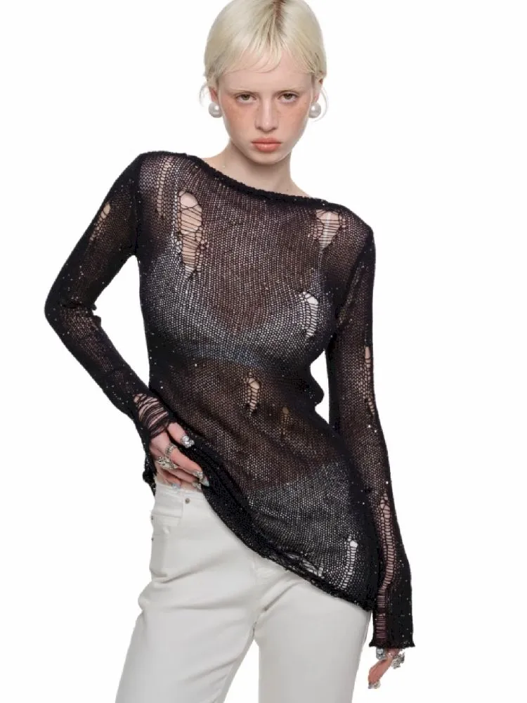 V-Neck Slim Slightly Transparent Tops【s0000011861】