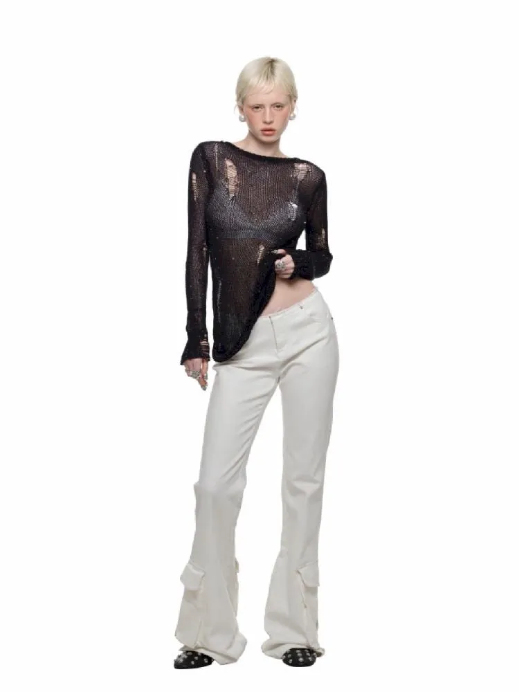 V-Neck Slim Slightly Transparent Tops【s0000011861】