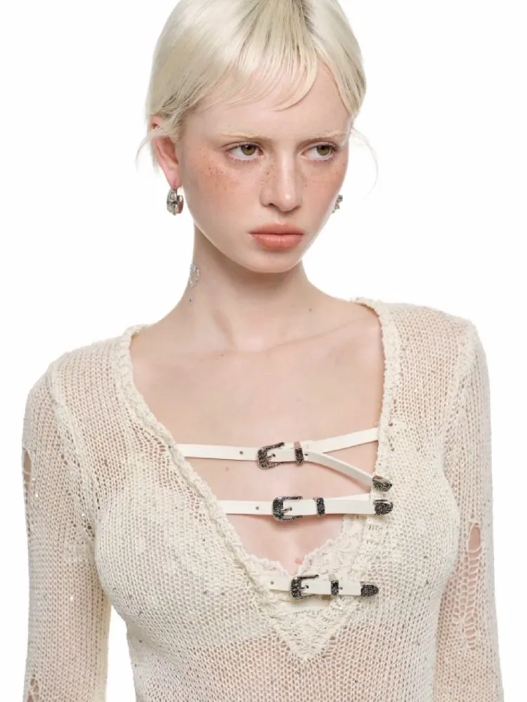 V-Neck Slim Slightly Transparent Tops【s0000011861】