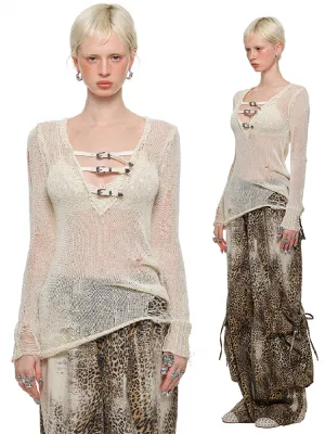 V-Neck Slim Slightly Transparent Tops【s0000011861】