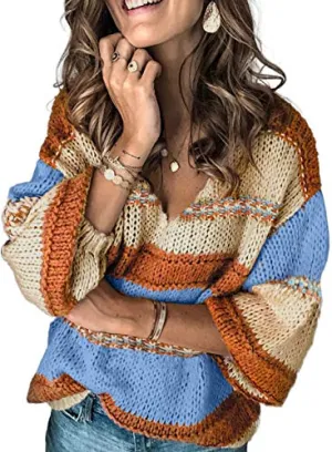 V Neck Striped Sweater