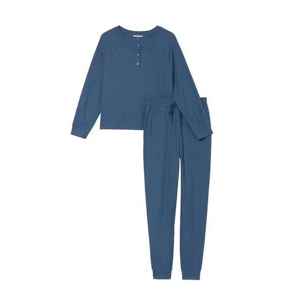Victoria's Secret Glow Waffle Henley Jogger Set in Blue