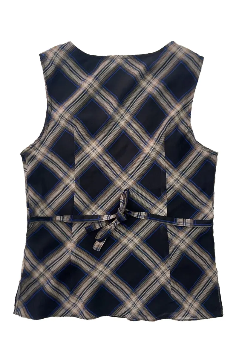 Vintage Check Deep V-Neck Vest