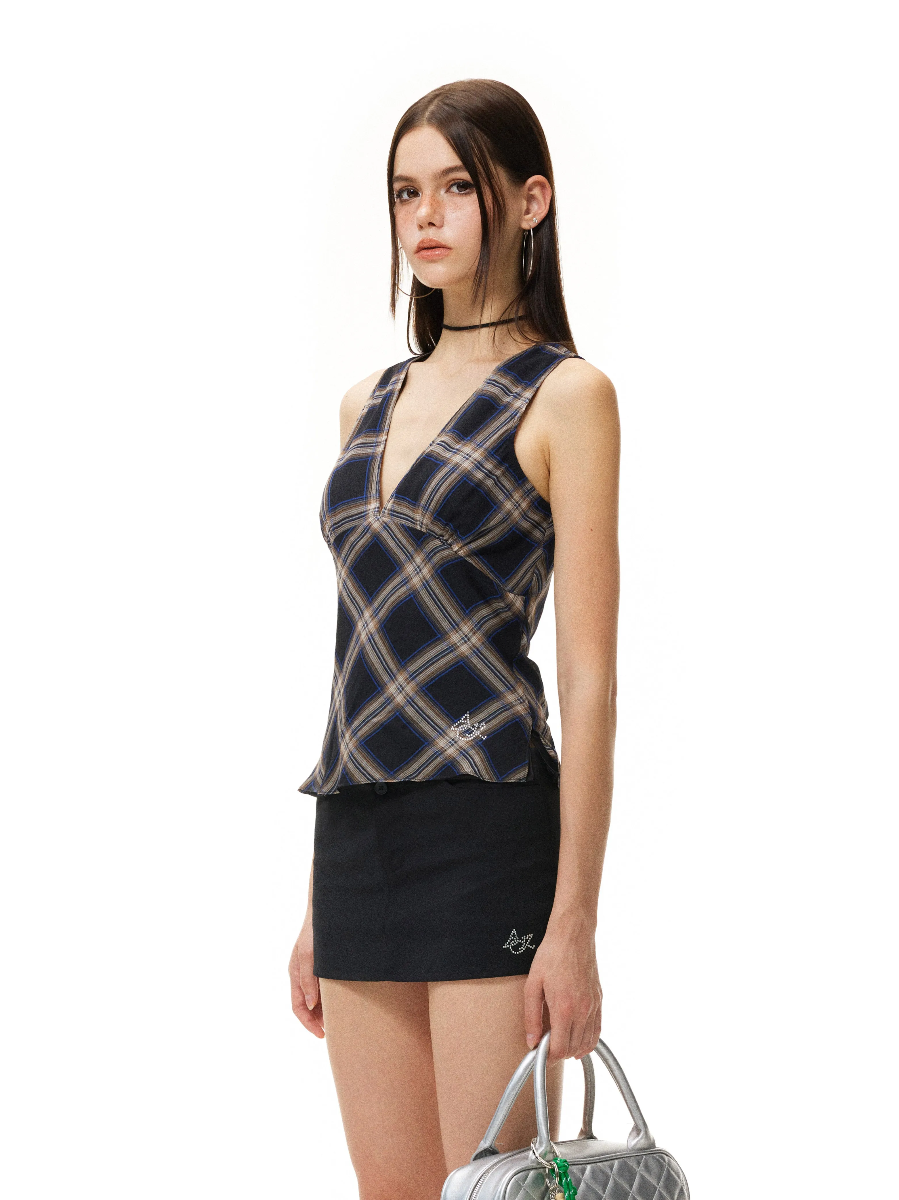 Vintage Check Deep V-Neck Vest