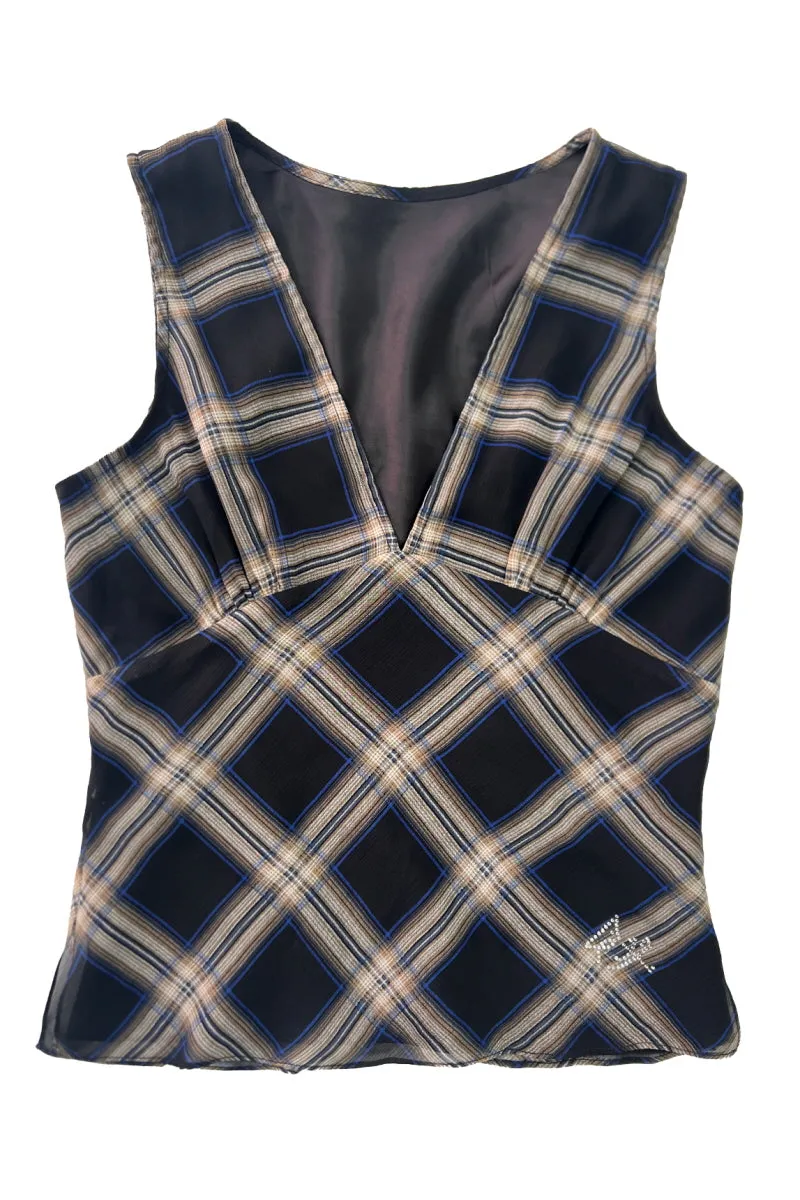 Vintage Check Deep V-Neck Vest