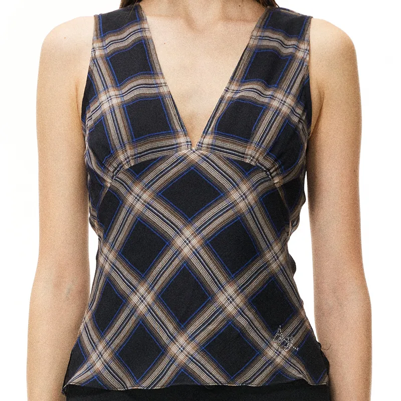 Vintage Check Deep V-Neck Vest