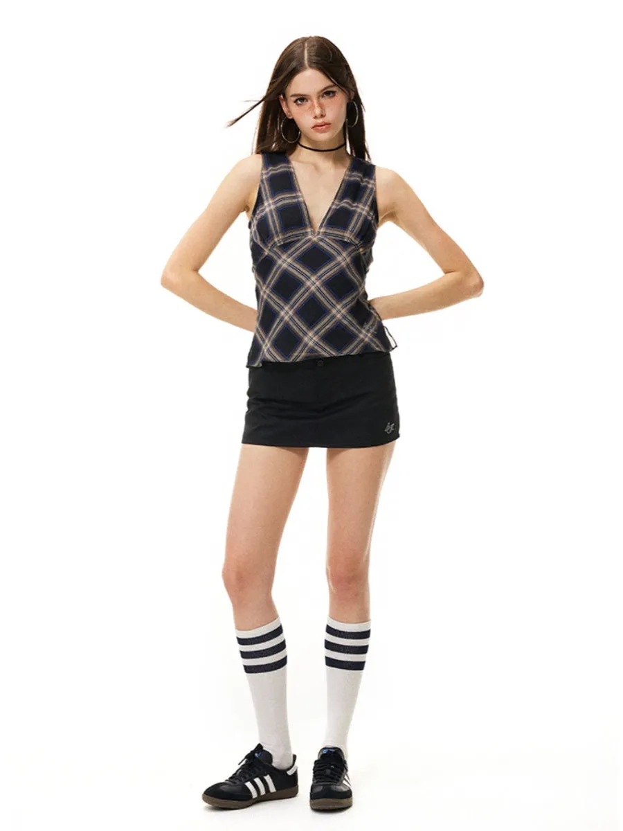 Vintage Check Deep V-Neck Vest