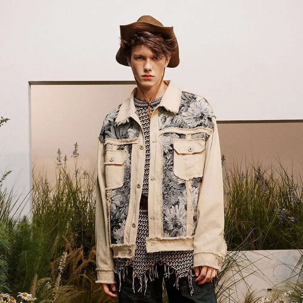 Vintage Flower Patch Denim Jacket for a Trendy Y2K Look