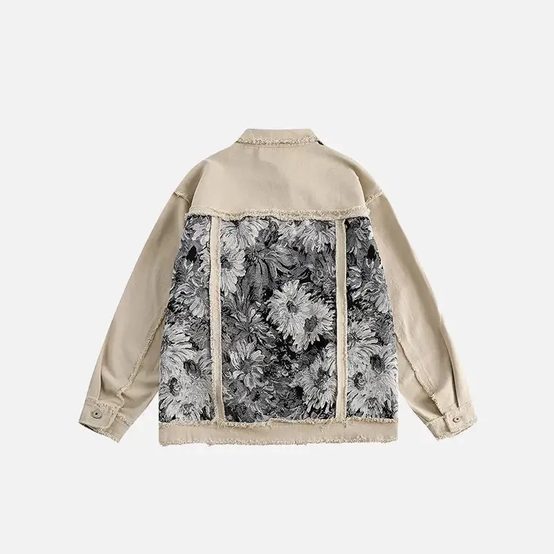 Vintage Flower Patch Denim Jacket for a Trendy Y2K Look