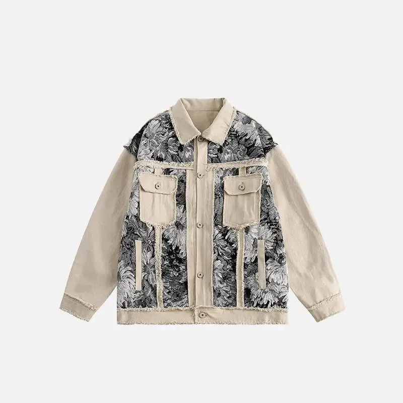 Vintage Flower Patch Denim Jacket for a Trendy Y2K Look