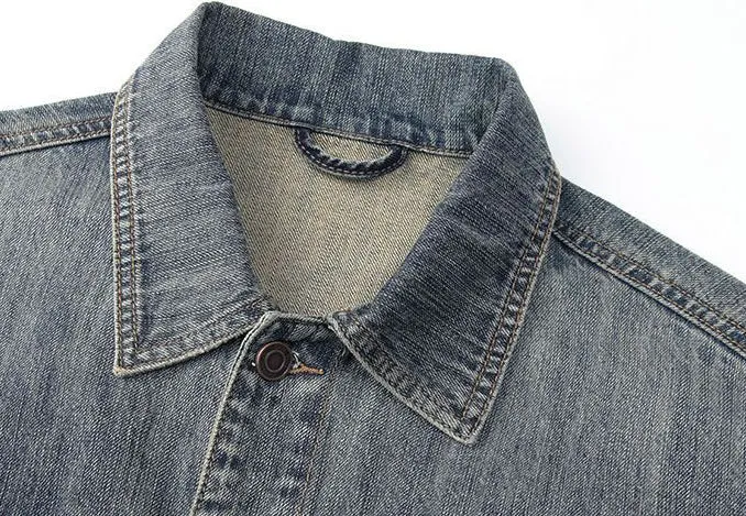 Vintage Style Denim Jacket for Men with Cargo Pockets