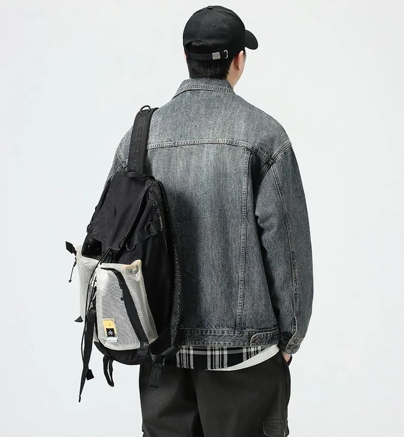 Vintage Style Denim Jacket for Men with Cargo Pockets