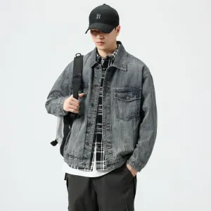 Vintage Style Denim Jacket for Men with Cargo Pockets